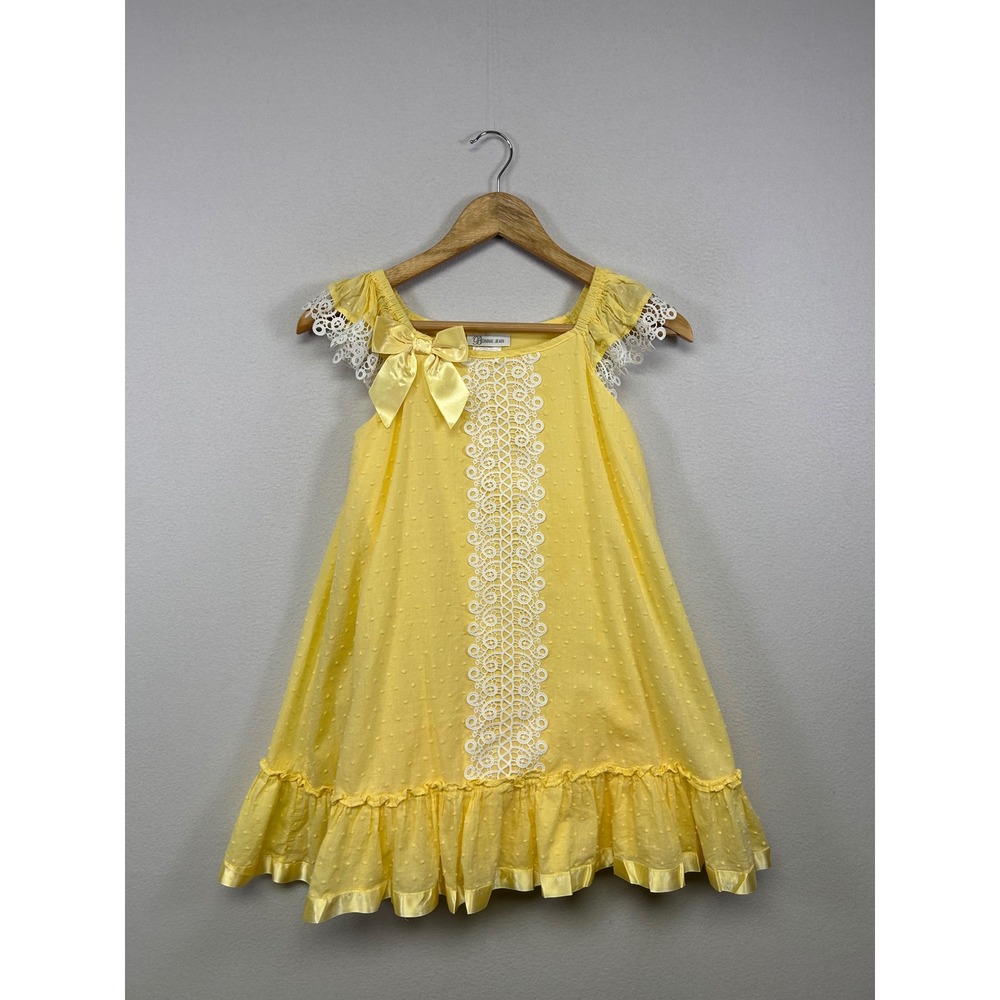 Sunny‎ Cottagecore Bonnie Jean Girls Size 10 Yellow Swiss Dot Lace Ruffle Dress